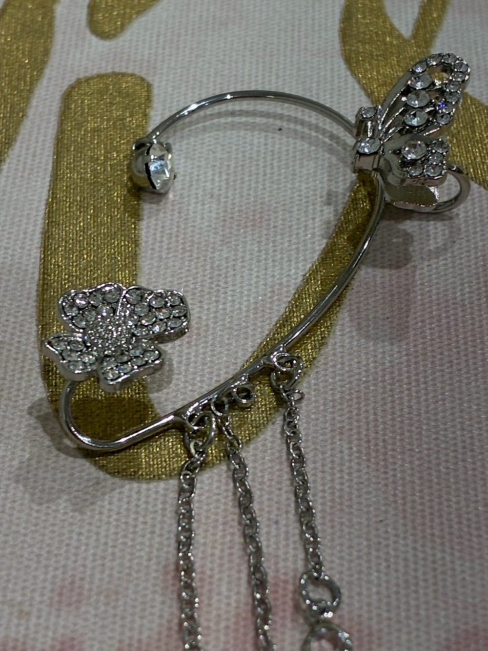 Silver Butterfly & Flower Dangle Earrings Cuff- Silver Tone Women’s Jewelry